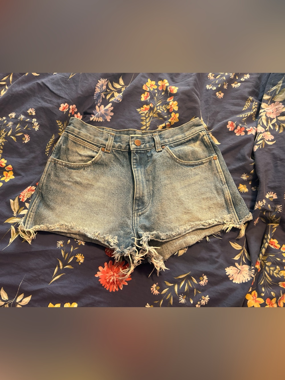 Wrangler Distressed Blue Denim Jean Shorts